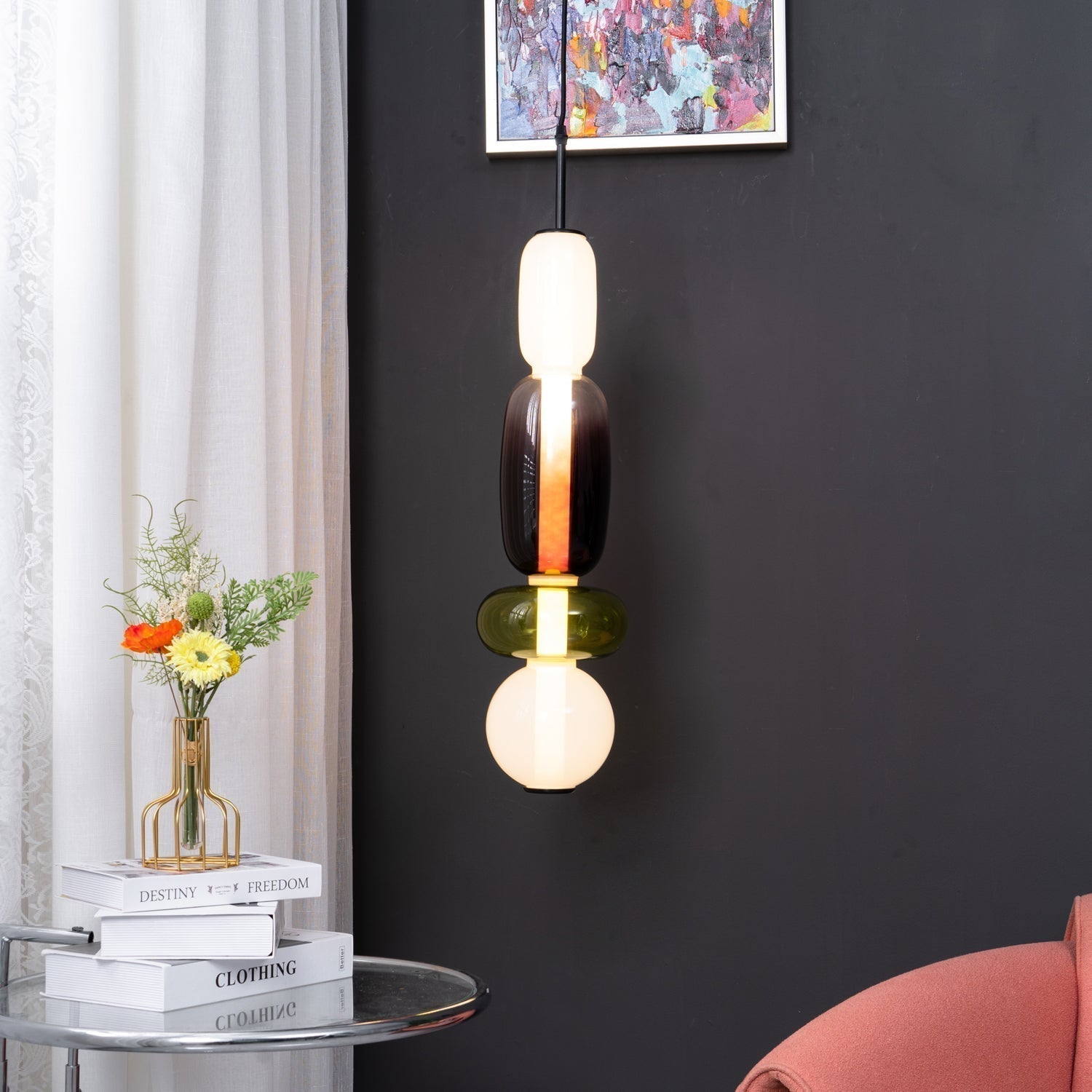 Suspension en Verre Candie – Éclairage LED en Verre Vibrant pour un Intérieur Élégant
