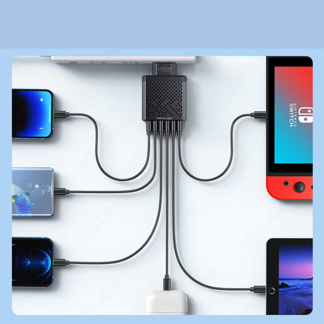 LuxCharge Elite Chargeur USB Multilader 6-en-1 | Chargement sans effort pour plusieurs appareils simultanément