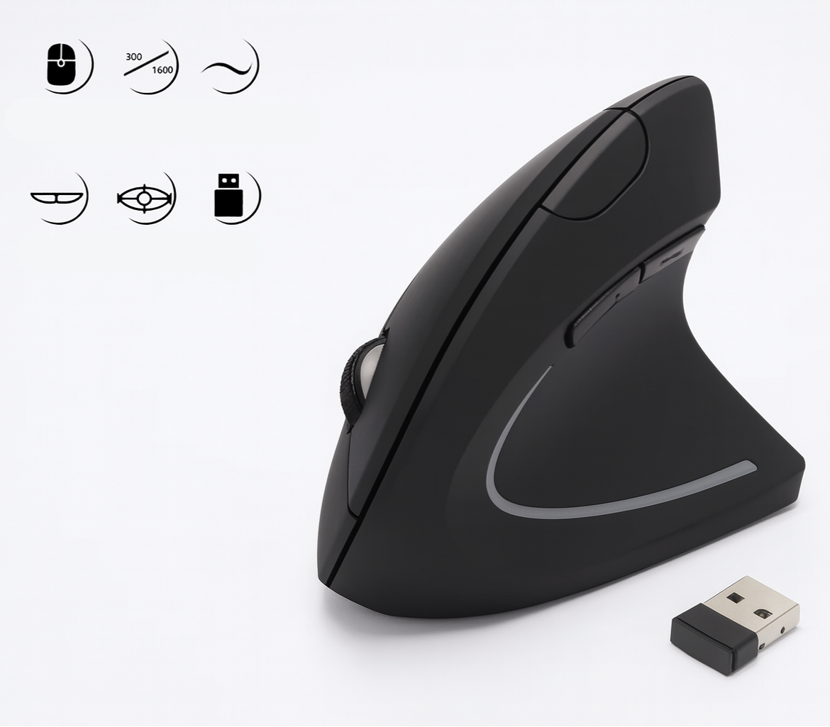 Souris Ergonomique Verticale Silentix 2.4GHz 3 Réglages DPI | Souris Ergonomique | Souris Optique Sans Fil pour Ordinateur Portable & de Bureau