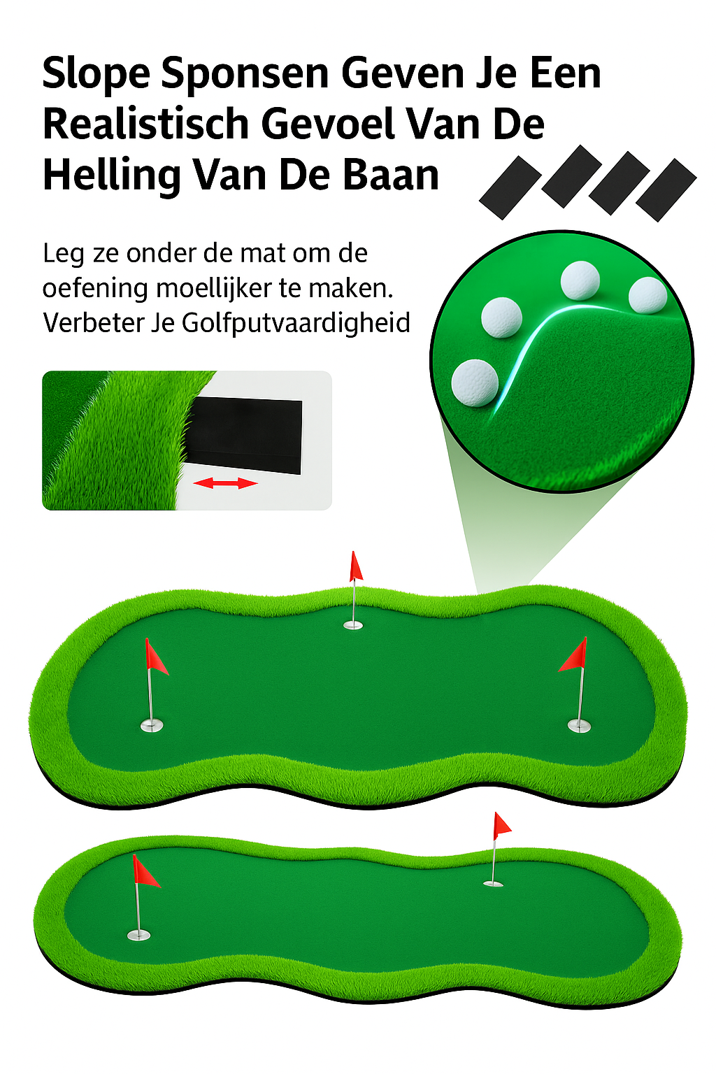 Tapis de Putting Grande Golf 152×305 cm | Tapis de Golf Intérieur/Extérieur | 3 Trous avec Drapeaux & Coupes pour Entraînement
