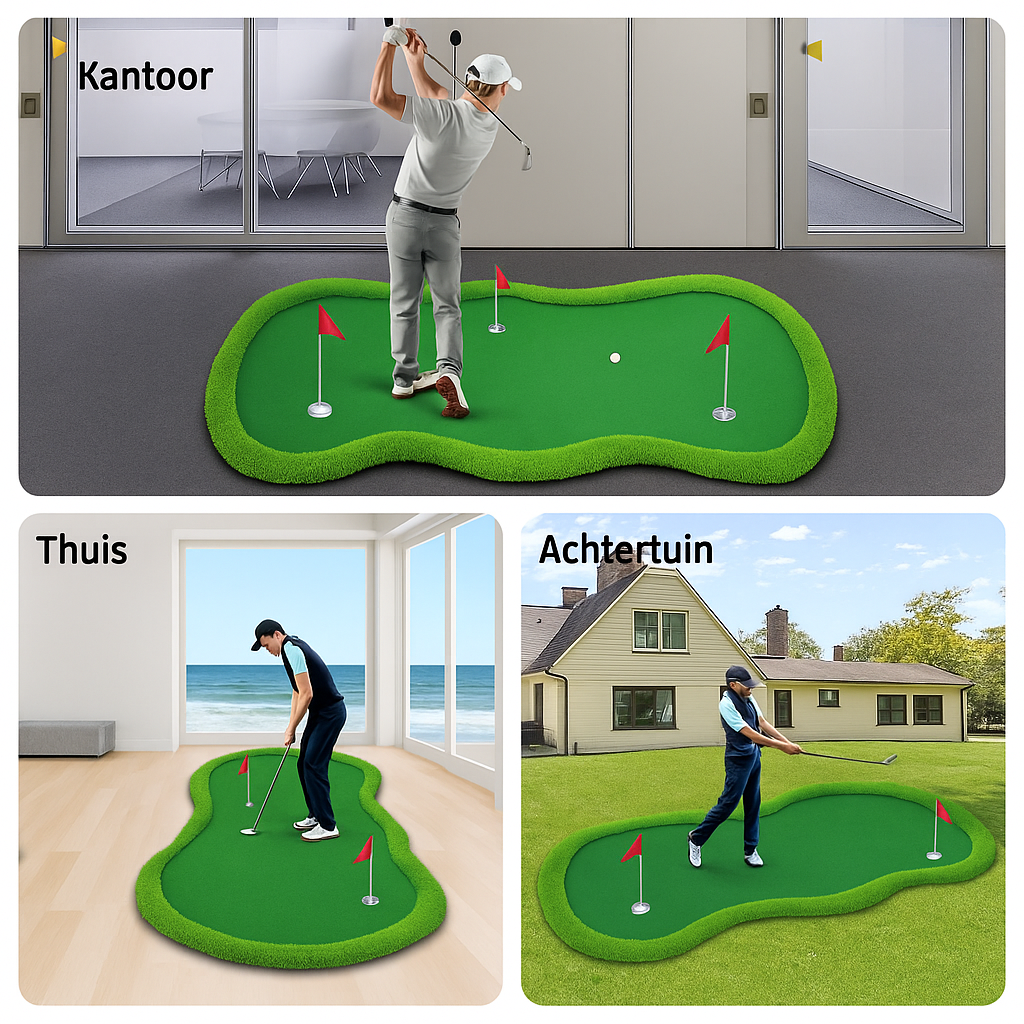 Tapis de Putting Grande Golf 152×305 cm | Tapis de Golf Intérieur/Extérieur | 3 Trous avec Drapeaux & Coupes pour Entraînement