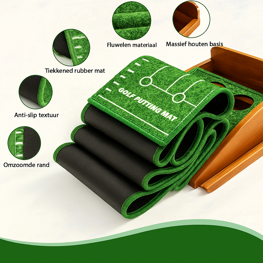 SIYA – Tapis de Putting de Golf avec Retour Automatique de Balle | Tapis de Putting avec Base en Bois | Tapis d'Entraînement de Luxe pour Intérieur et Extérieur