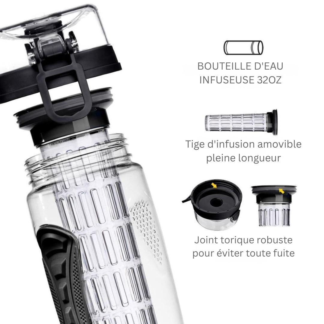 AquaLuxe Prestige Bouteille Infuseur de Fruits | Bouteille de 1000 ml sans BPA pour des infusions rafraîchissantes et saines