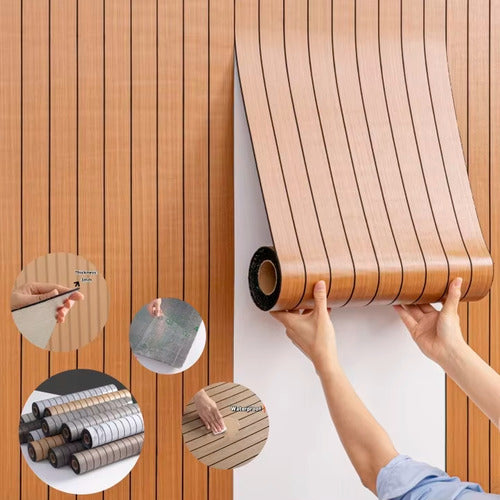 LuxeWood Papier Peint Autocollant 3D | Effet bois texturé et lavable pour un environnement élégant et moderne