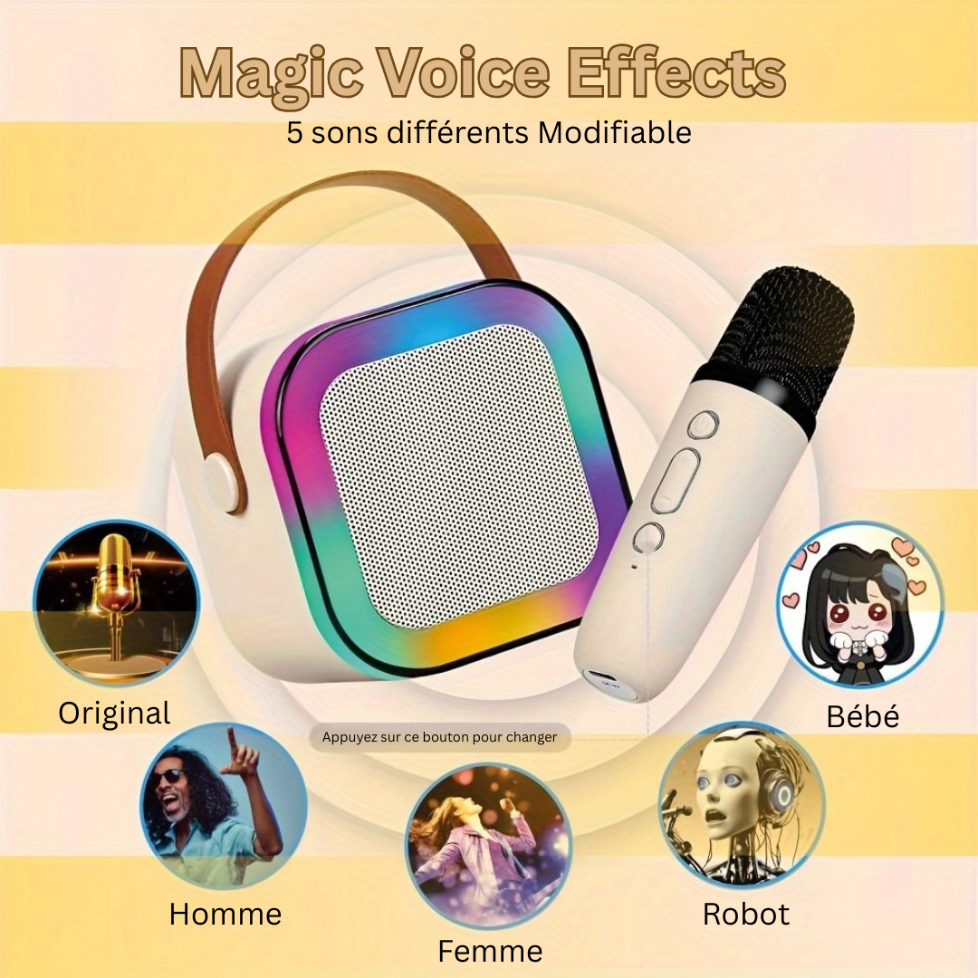 Système de haut-parleur de karaoké portable mini KaraokeLux | Élevez vos soirées à domicile avec des micros sans fil et des lumières disco LED éblouissantes, parfait pour offrir !