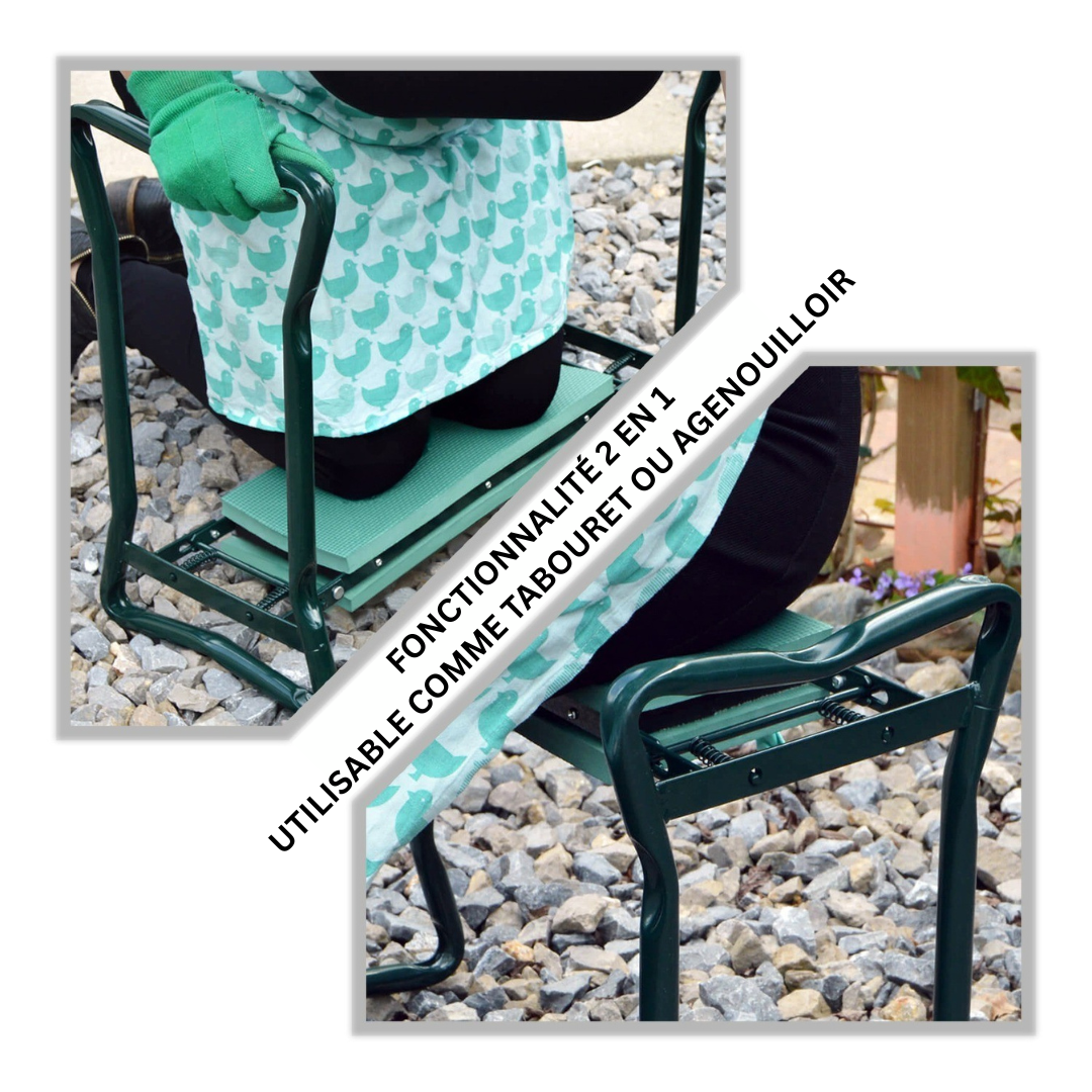 GardenElegance Luxe Kneeler Seat | Tapis de jardinage 2-en-1 polyvalent avec poignées et pochette à outils pour un confort et une commodité ultimes