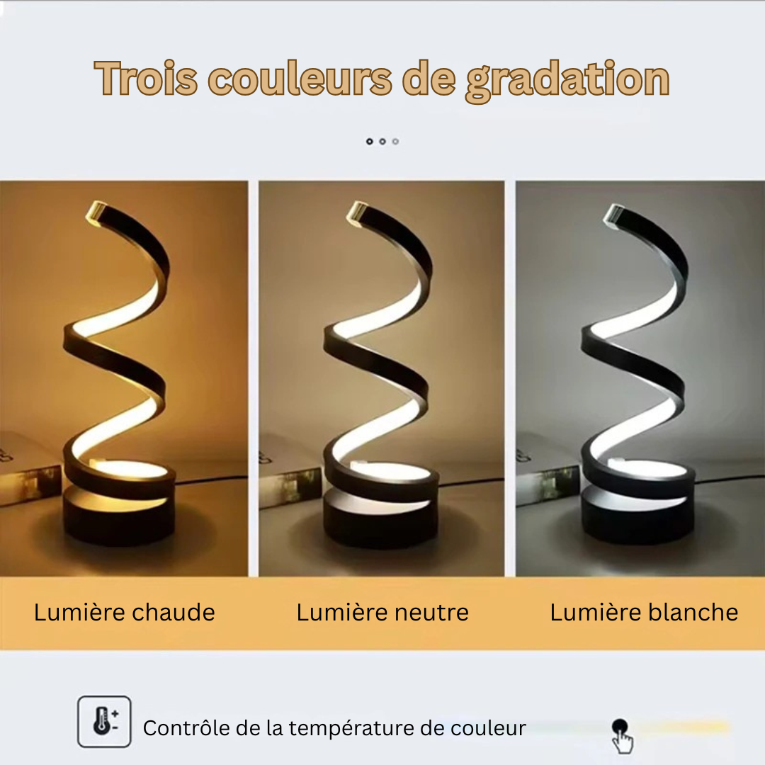 LuxeLumen Lampe de Table LED en Spirale | Luminosité Réglable pour Espaces de Vie et de Travail Élégants