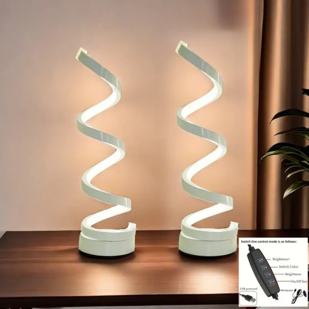 LuxeLumen Lampe de Table LED en Spirale | Luminosité Réglable pour Espaces de Vie et de Travail Élégants