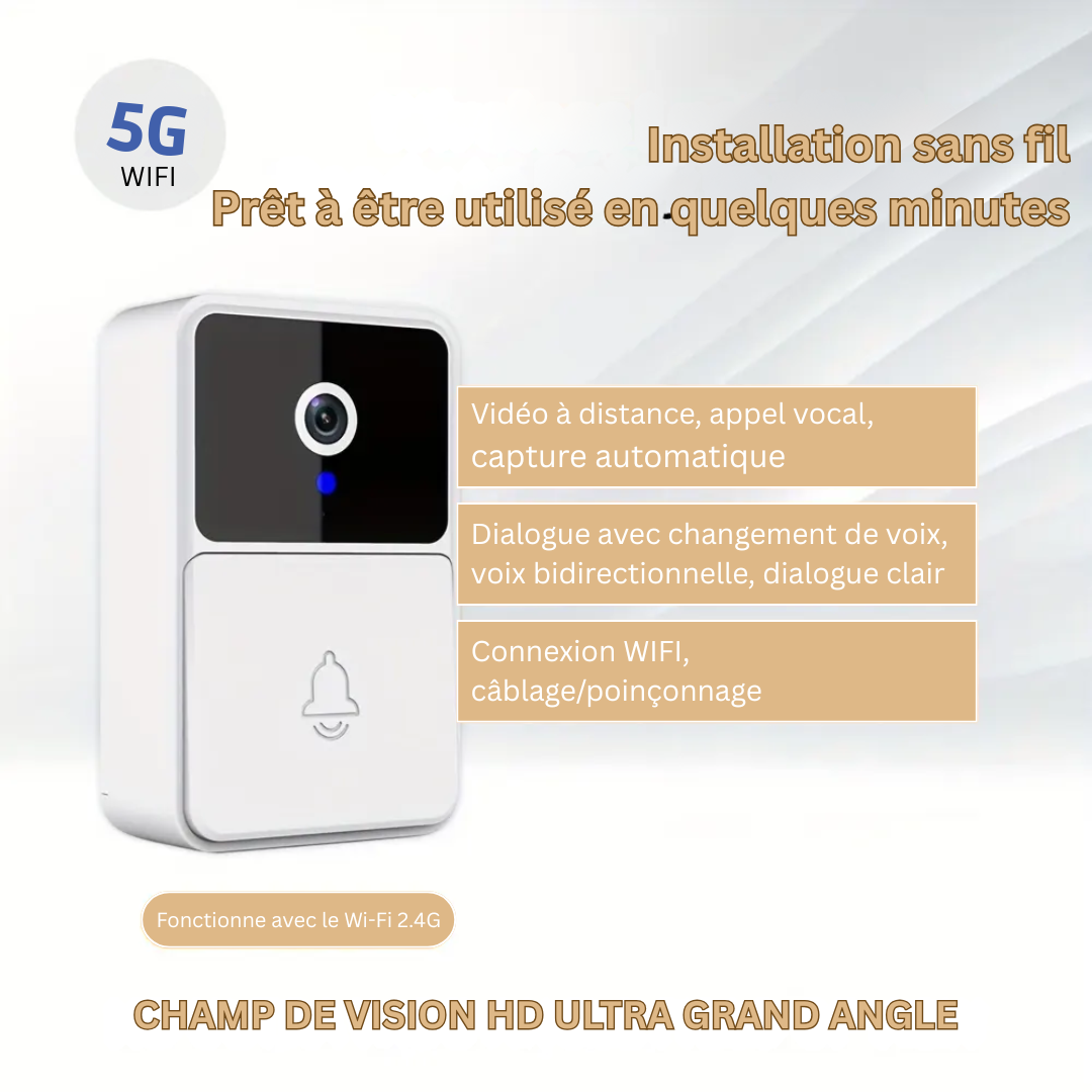 LuxGuard Caméra de Vidéo Porte Sans Fil Intelligente | Sonnette WiFi avec Détection de Mouvement et Vision Nocturne pour une Sécurité Ultime
