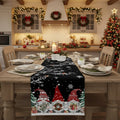 LINENWISH – Chemin de table festif en lin pour Noël avec des motifs de flocons de neige et de lutins