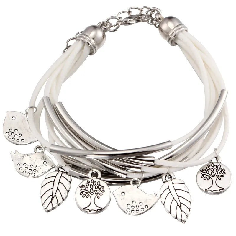 Bracelet en cuir naturel multicouche