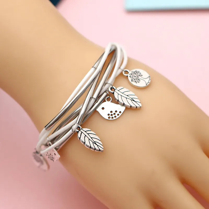 Bracelet en cuir naturel multicouche