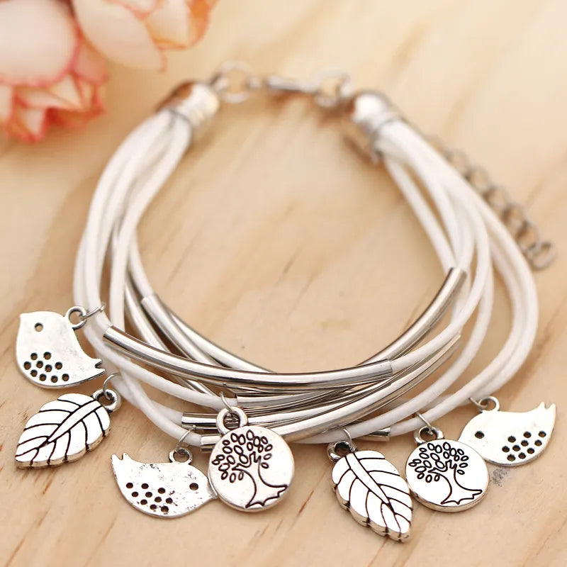 Bracelet en cuir naturel multicouche