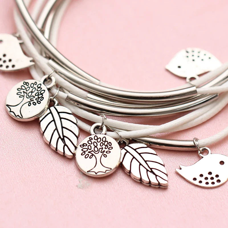Bracelet en cuir naturel multicouche