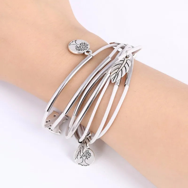 Bracelet en cuir naturel multicouche