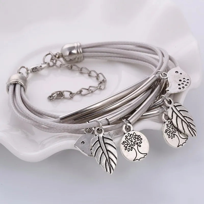 Bracelet en cuir naturel multicouche
