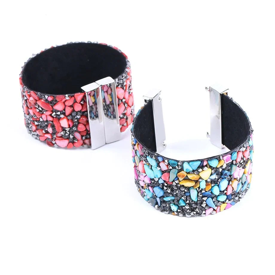 Bracelet en cuir avec cristaux en pierre naturelle