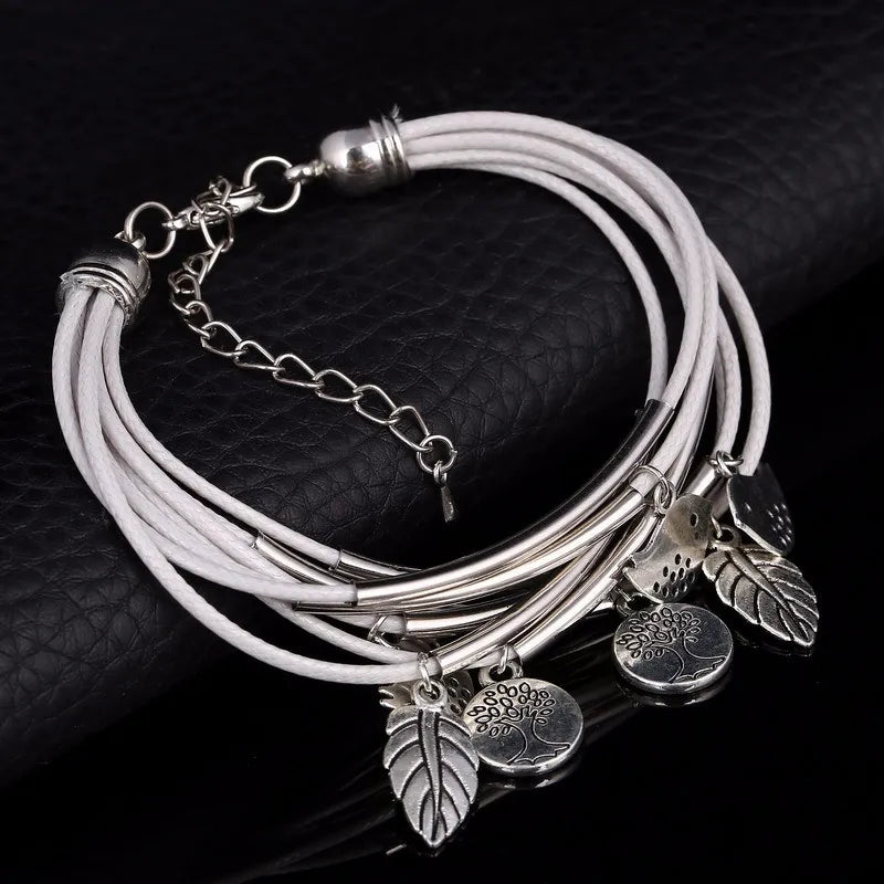 Bracelet en cuir naturel multicouche