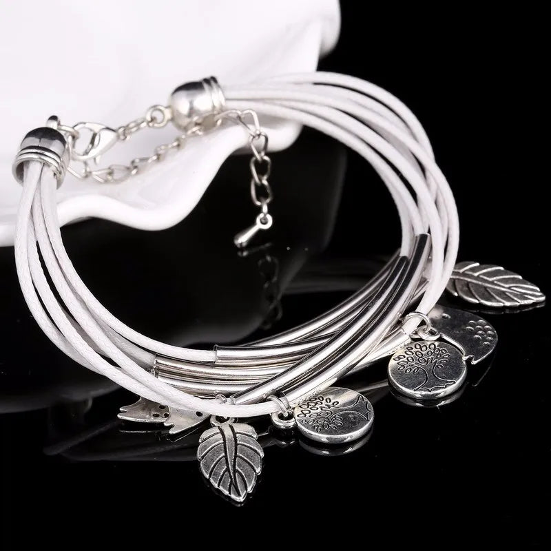 Bracelet en cuir naturel multicouche