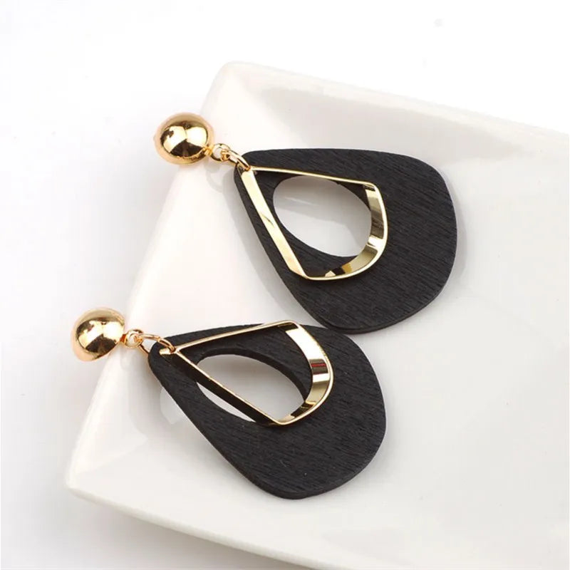 Boucles d'oreilles goutte d'eau en bois