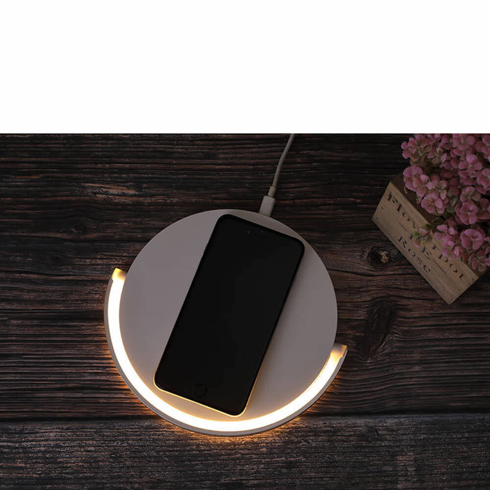 Station de charge intelligente AuraGlow | Lampe de chevet moderne avec charge rapide sans fil intégrée pour tous les appareils compatibles Qi