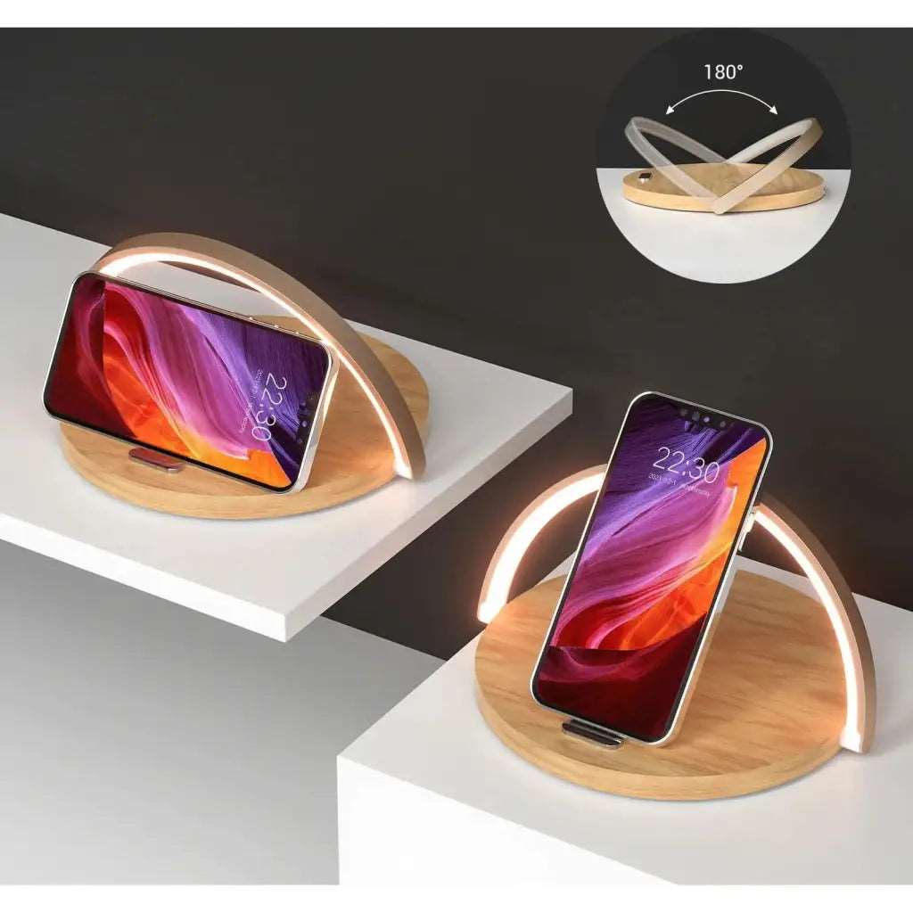 Station de charge intelligente AuraGlow | Lampe de chevet moderne avec charge rapide sans fil intégrée pour tous les appareils compatibles Qi