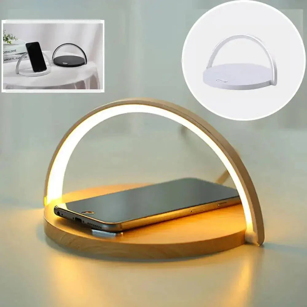 Station de charge intelligente AuraGlow | Lampe de chevet moderne avec charge rapide sans fil intégrée pour tous les appareils compatibles Qi