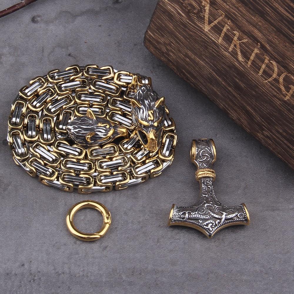 Collier amulette de loup viking | Pendentif tête de loup Viking en acier inoxydable pour hommes