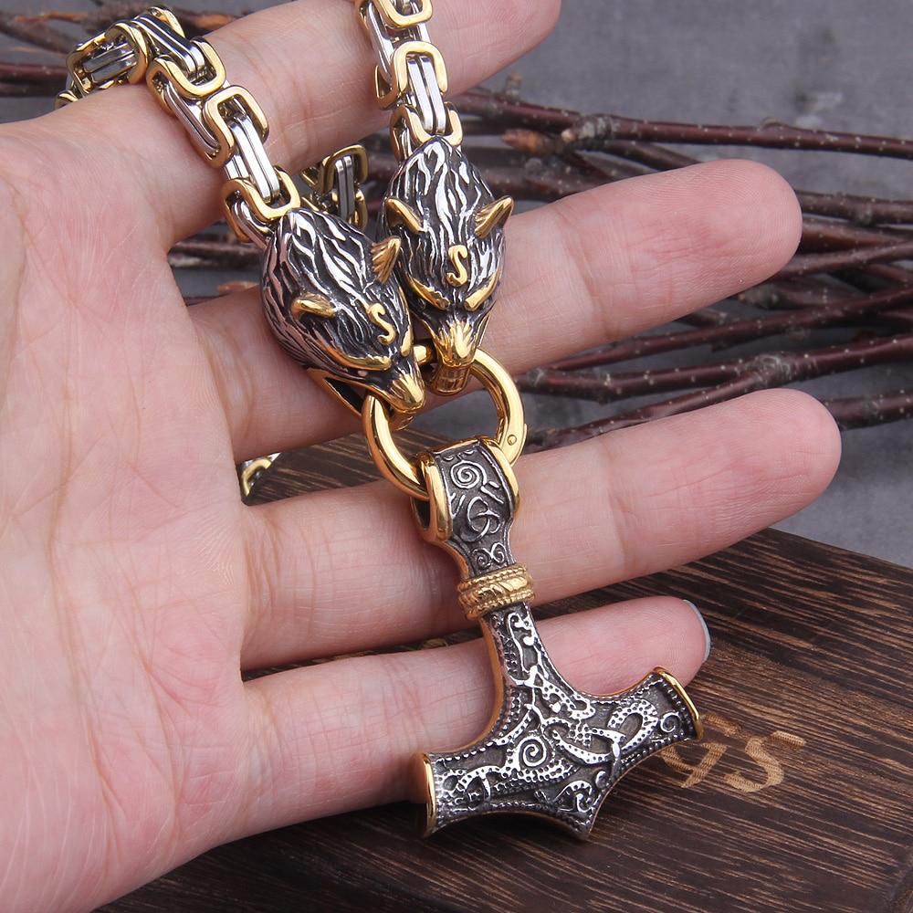 Collier amulette de loup viking | Pendentif tête de loup Viking en acier inoxydable pour hommes