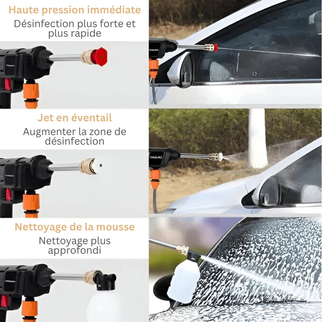 LuxoSpray Nettoyeur Haute Pression Sans Fil | Un nettoyage puissant et sans effort pour votre véhicule en toute liberté