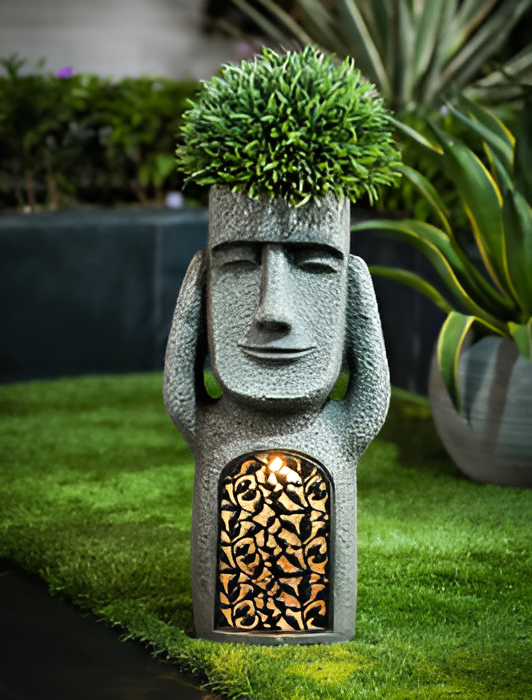 LuxeLumen Statues de Pâques Énergétiques Solaire | Décoration de jardin élégante avec éclairage d'ambiance