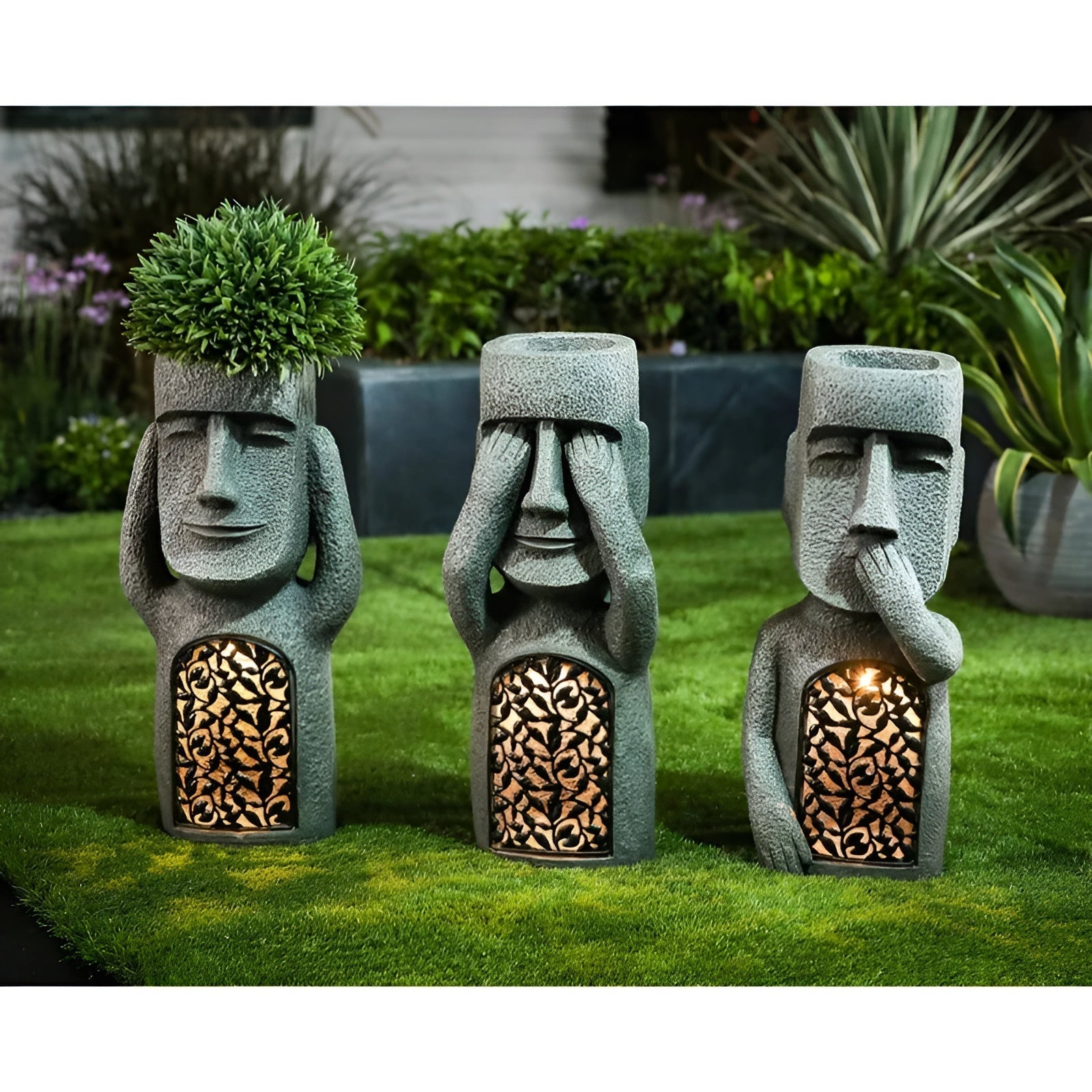 LuxeLumen Statues de Pâques Énergétiques Solaire | Décoration de jardin élégante avec éclairage d'ambiance