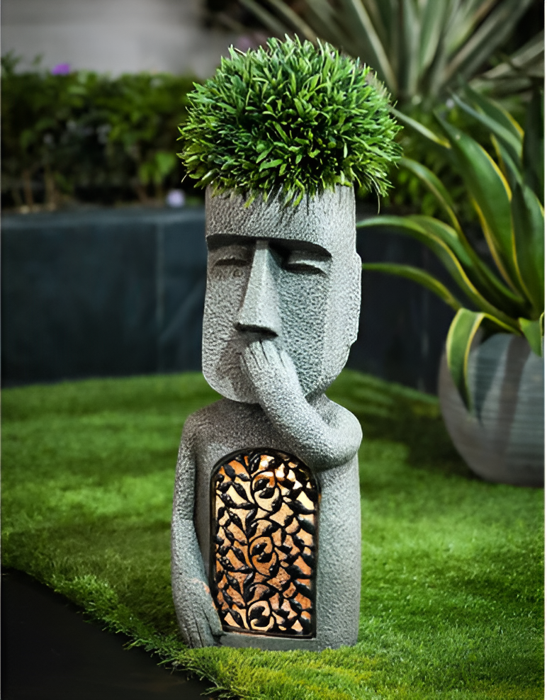 LuxeLumen Statues de Pâques Énergétiques Solaire | Décoration de jardin élégante avec éclairage d'ambiance