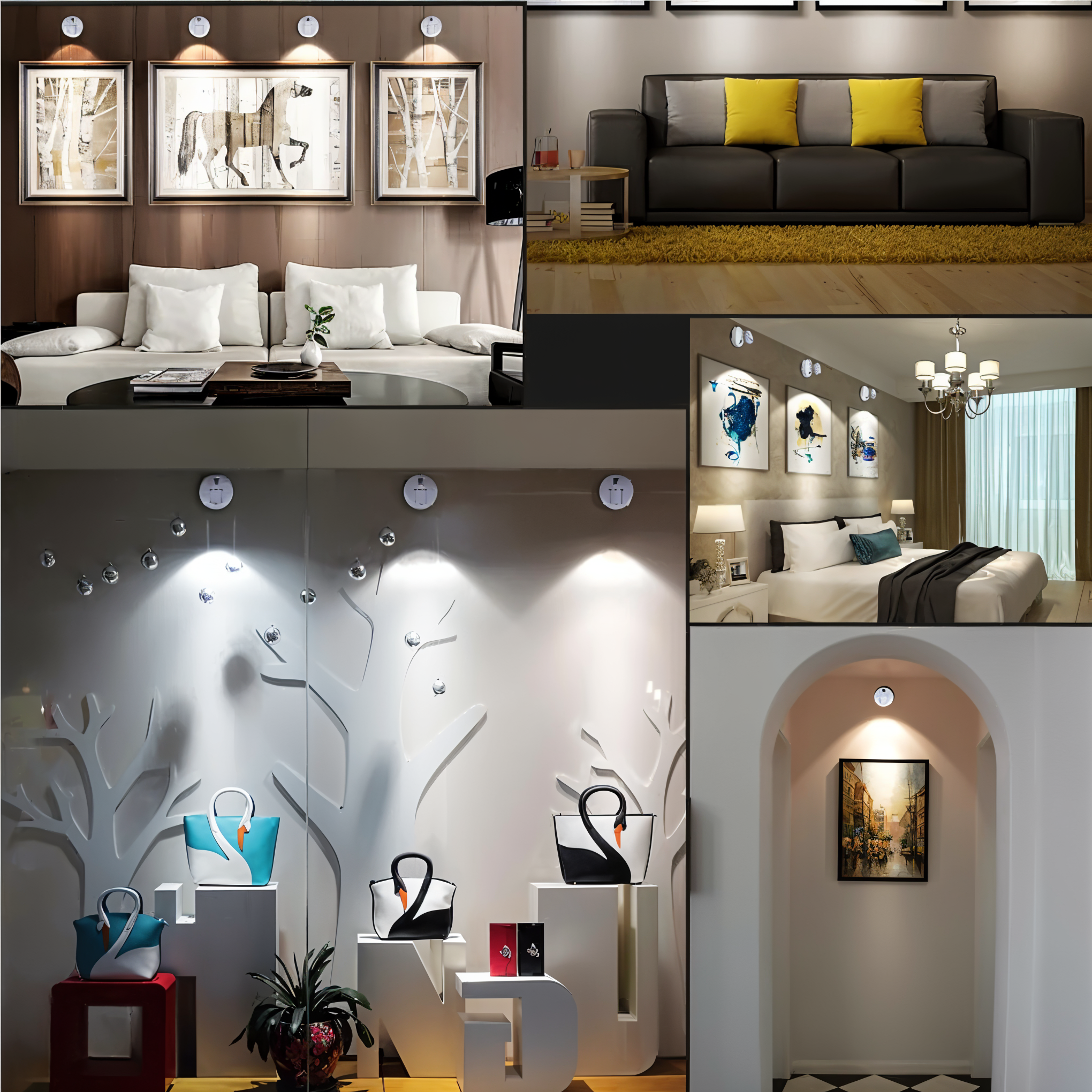 AuraLuxe Mini Spots LED Sans Fil | Éclairage d'accent dimmable pour une ambiance raffinée à la maison et au bureau