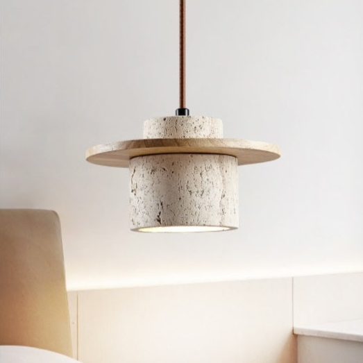 Suspension en Travertin | Design en Pierre Naturelle pour Îlot de Cuisine et Salle à Manger