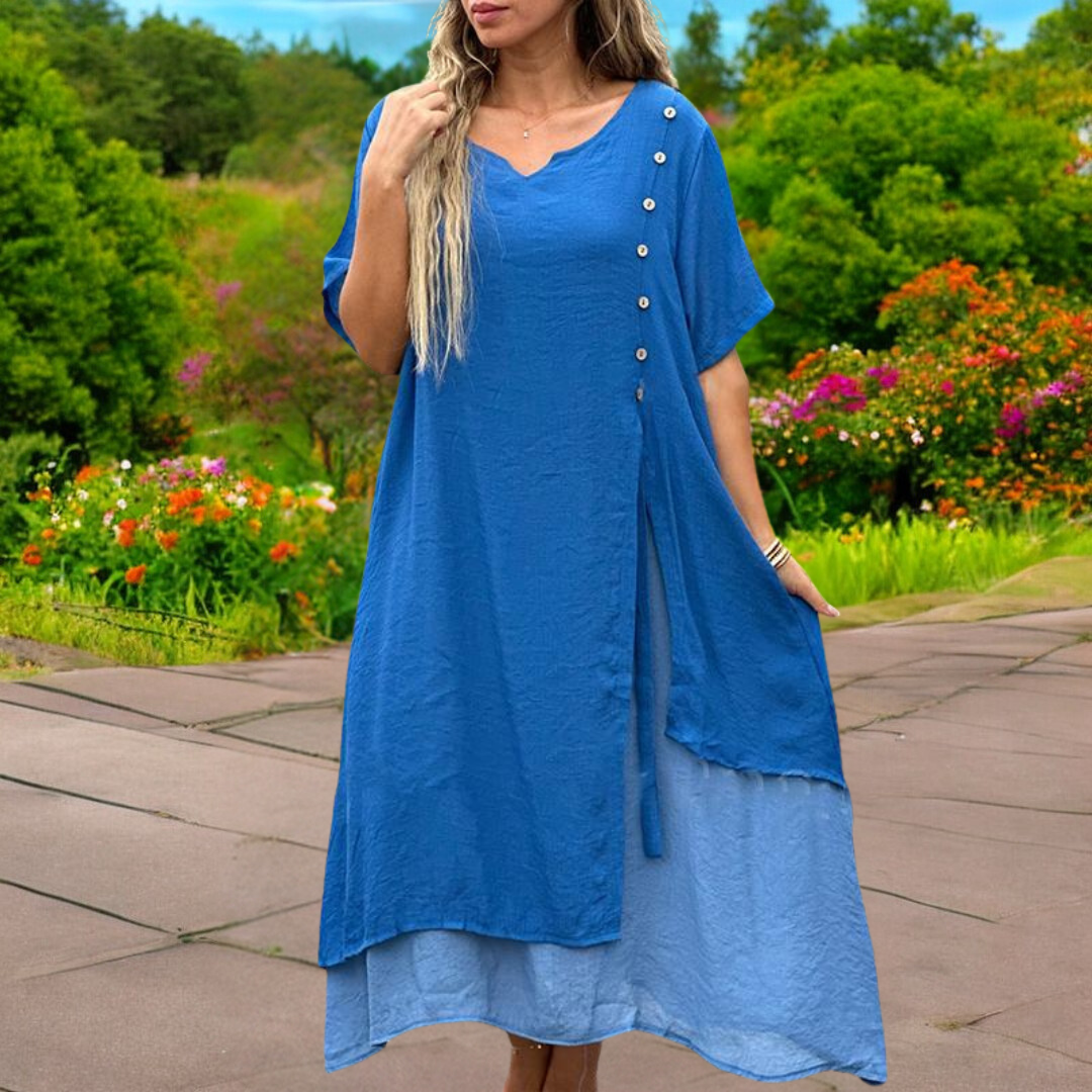 YLS | Robe d'été en lin pour femmes, robe élégante à col en V pour les journées chaudes