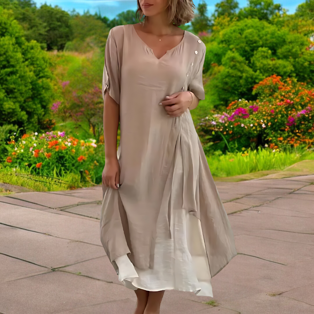 YLS | Robe d'été en lin pour femmes, robe élégante à col en V pour les journées chaudes