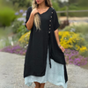 YLS | Robe d'été en lin pour femmes, robe élégante à col en V pour les journées chaudes