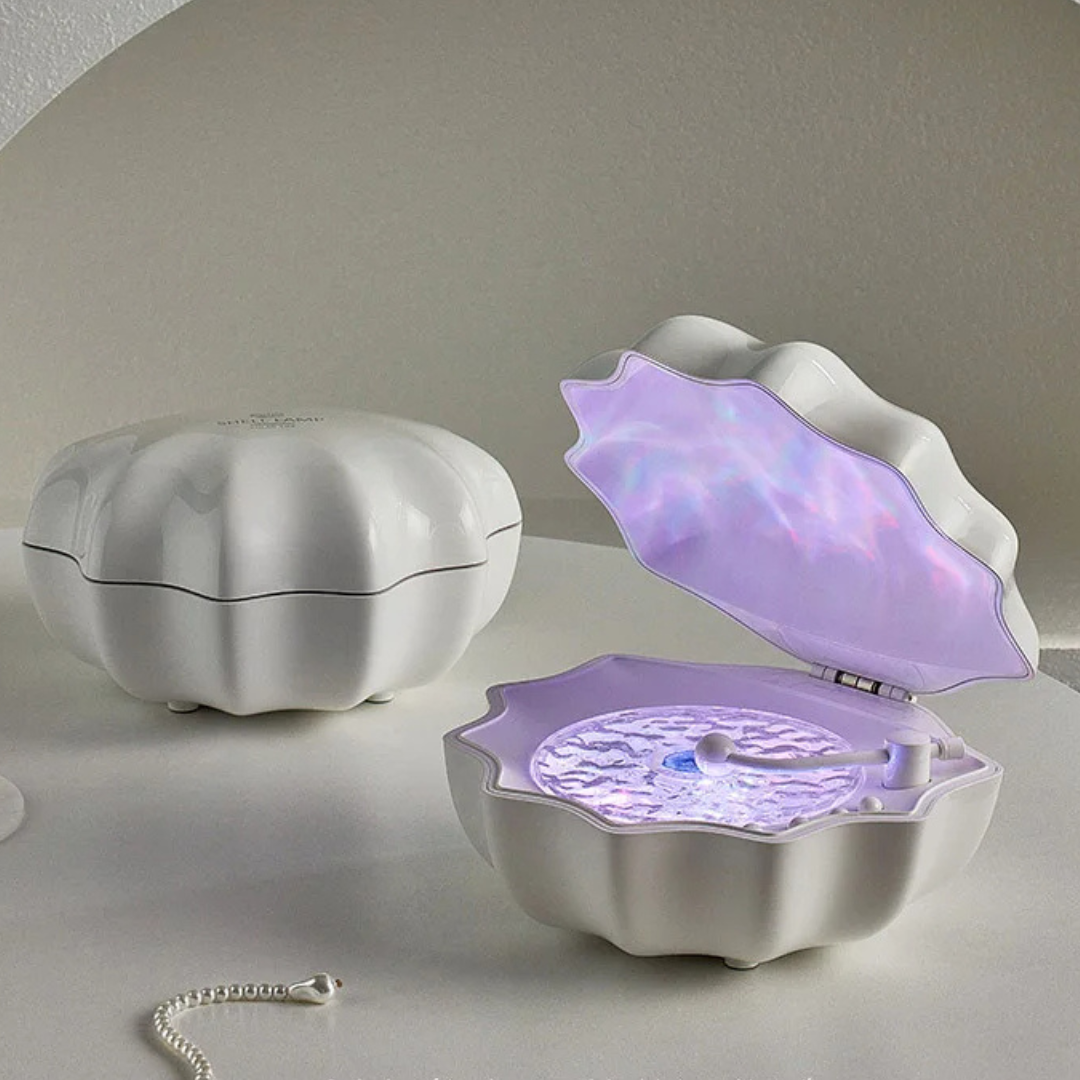 AquaAura Lampe coquillage Haut-parleur | Haut-parleur Bluetooth portable avec projection immersive de vagues et éclairage d'ambiance
