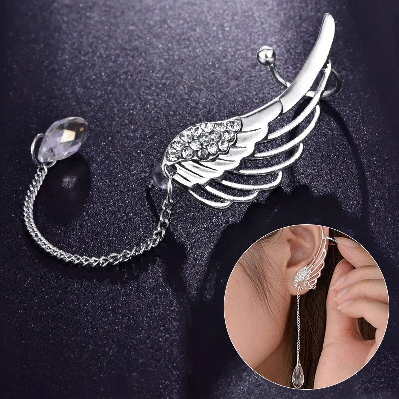 Boucles d'oreilles longues à manchon avec ailes d'ange