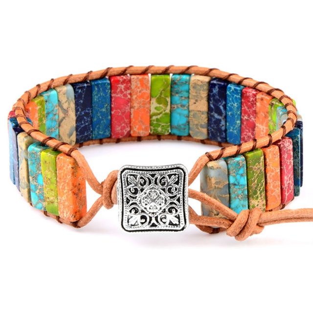 Voyage Mystique – Bracelet en pierres de jaspe arc-en-ciel tibétain