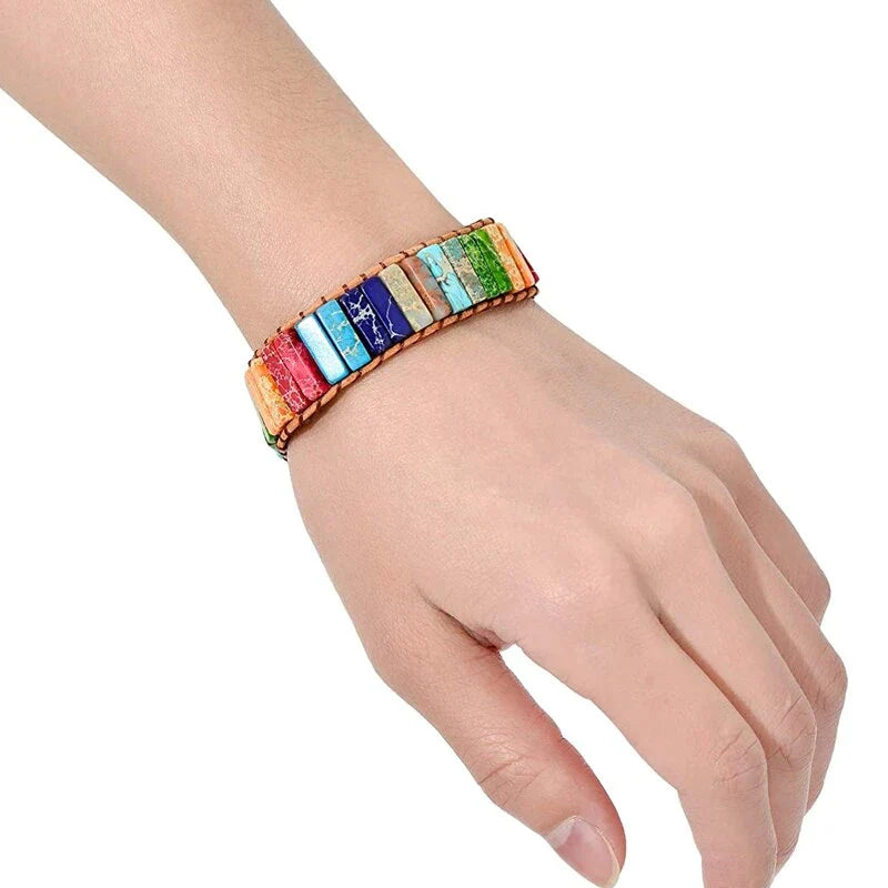 Voyage Mystique – Bracelet en pierres de jaspe arc-en-ciel tibétain