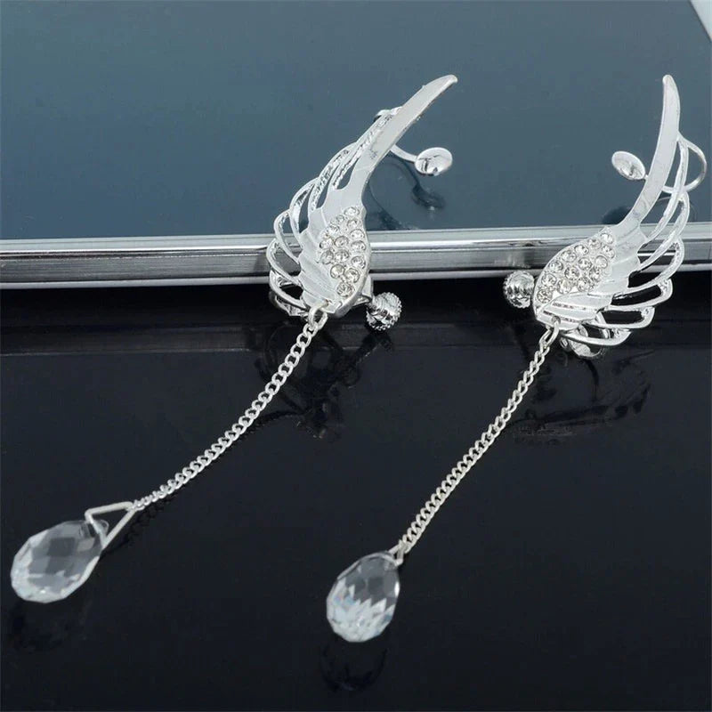 Boucles d'oreilles longues à manchon avec ailes d'ange