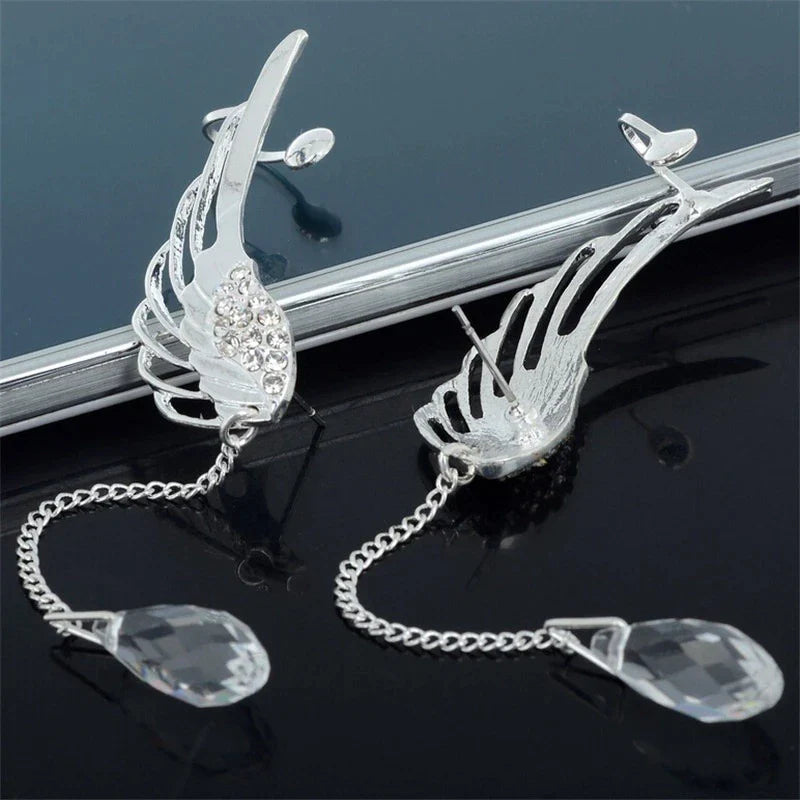 Boucles d'oreilles longues à manchon avec ailes d'ange