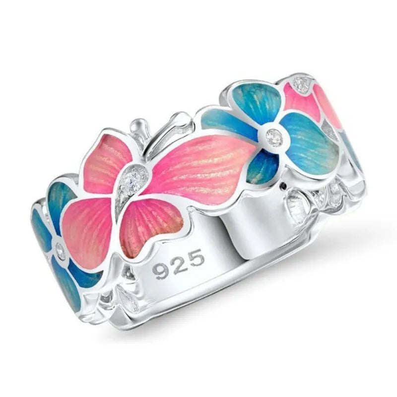 Bague Papillon en Émail Exquise