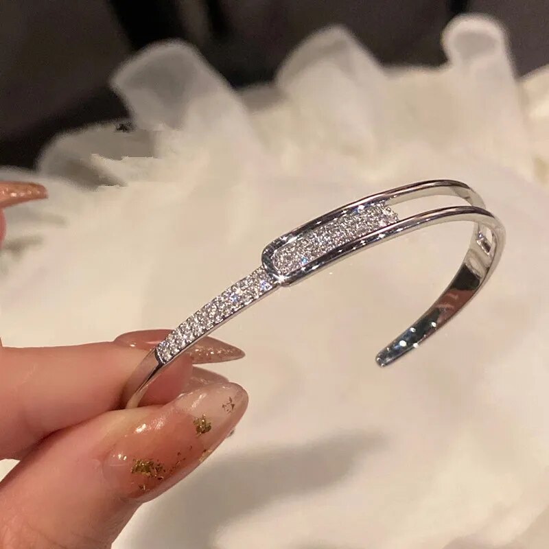 Bracelet ouvert en argent sterling 925 avec zirconia