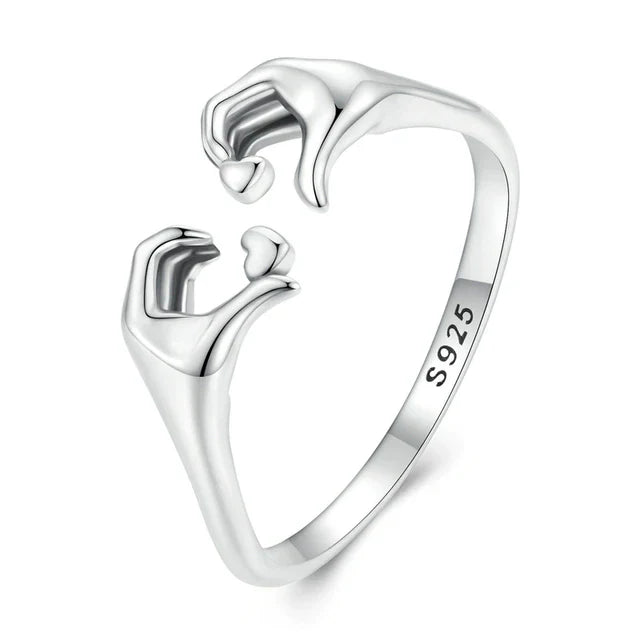 Bague de Couple Étreinte d'Amour en Argent 925