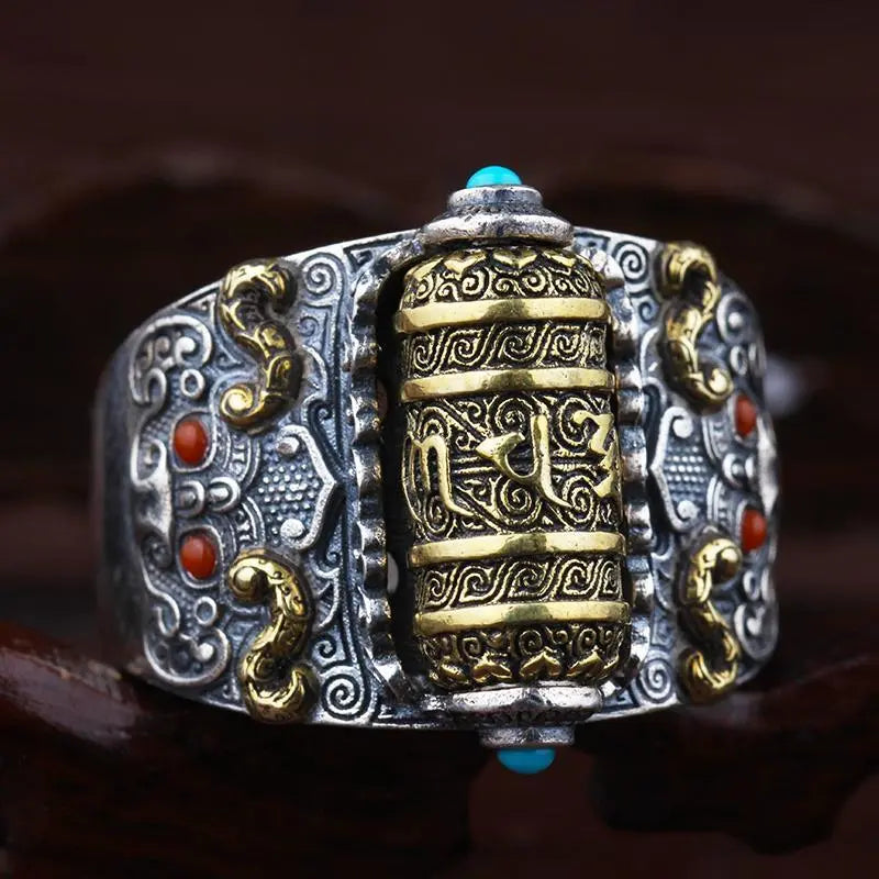 Bague en argent porte-bonheur rotative
