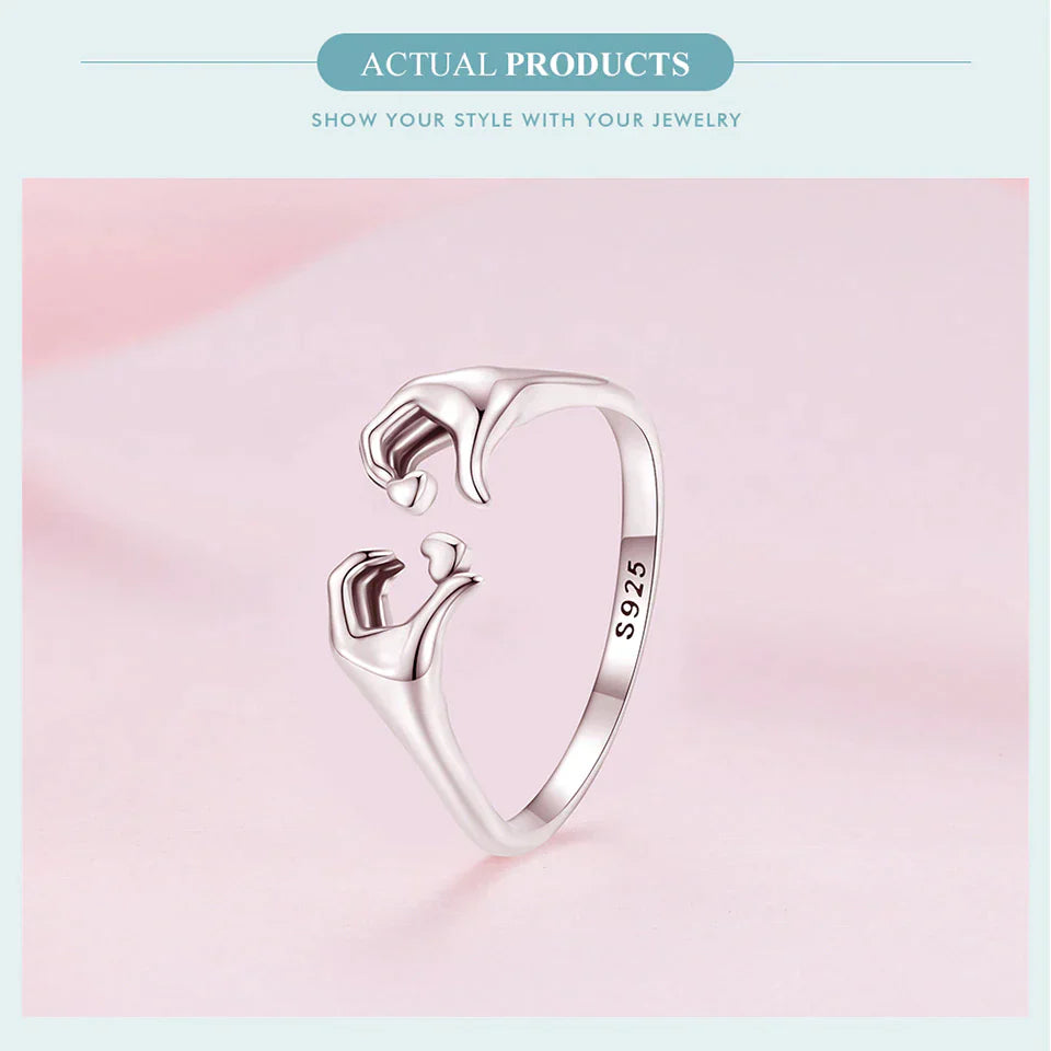 Bague de Couple Étreinte d'Amour en Argent 925