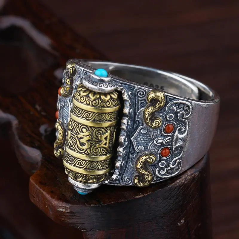 Bague en argent porte-bonheur rotative